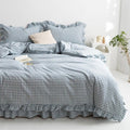 mixinni Blue White Gingham Ruffle Duvet Cover Twin Size 3 Pieces – 100% Washed by mixinni