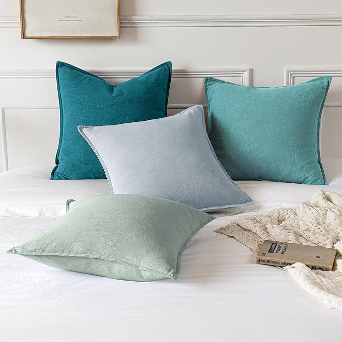 MIULEE Decorative Linen Euro Sham Pillow Covers 24x24 Turquoise ​Boho - Image 4