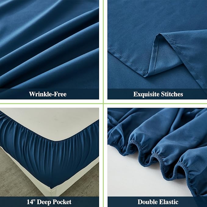 ILAVANDE Navy Queen Sheets Set 4 Piece, Hotel Luxury Super Soft 1800 Series - Image 5