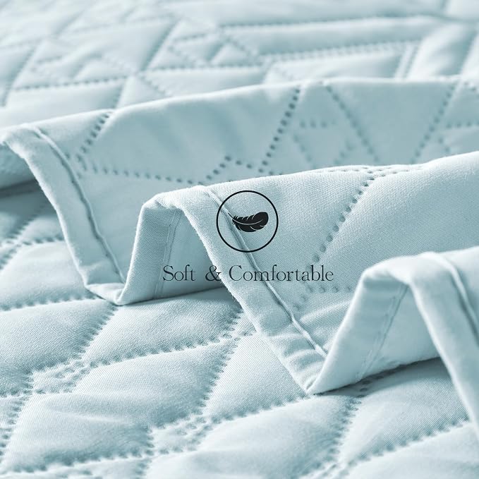 akkialla Twin Size Quilt Bedding Set, Sky Blue Lightweight Microfiber Soft - Image 7