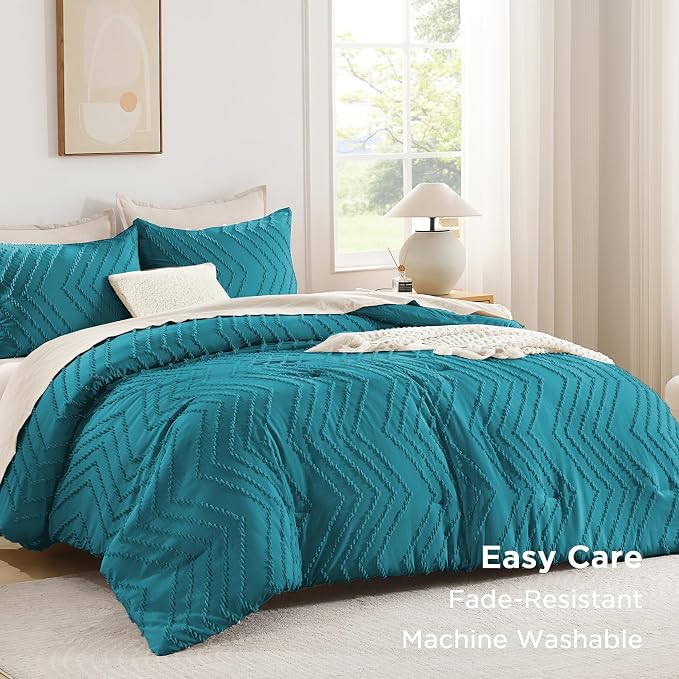 Andency Turquoise Comforter Set Queen Size, Boho Soft Warm Tufted Bedding - Image 3