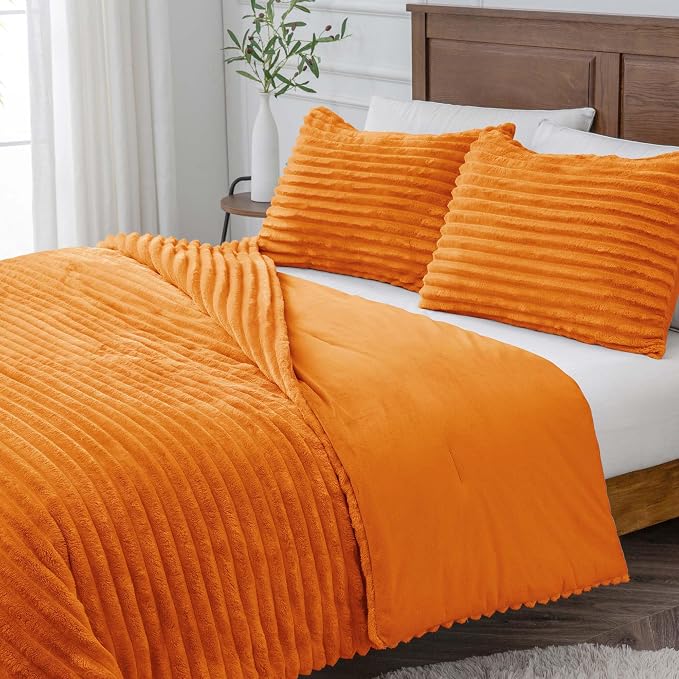BEDELITE Fleece Queen Comforter Set -Super Soft & Warm Fluffy Burnt Orange - Image 9
