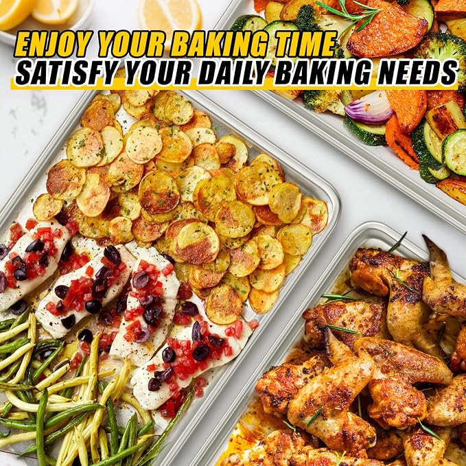 Baking Sheet Pan Set of 3, Commercial Quality Aluminum Cookie Sheets - Image 4