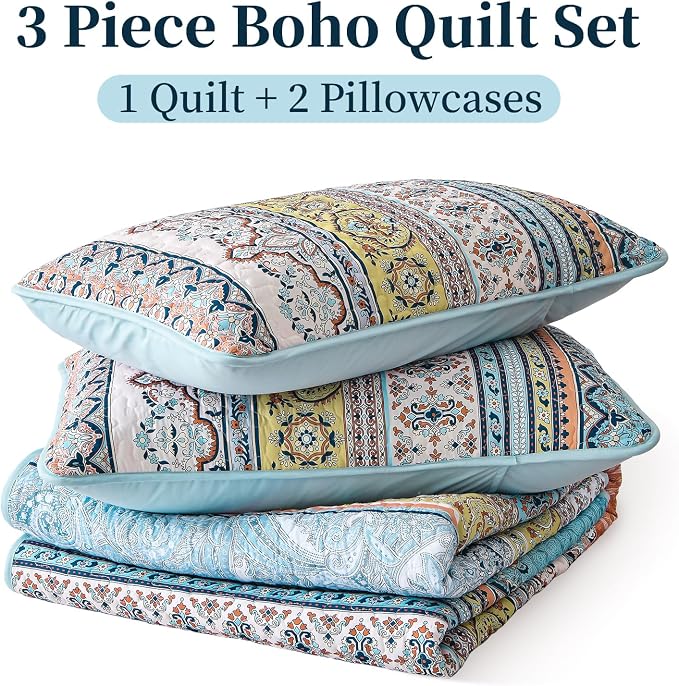 WONGS BEDDING Boho Queen Quilt Set, Lightweight Bed Decor Bedspread - Image 6