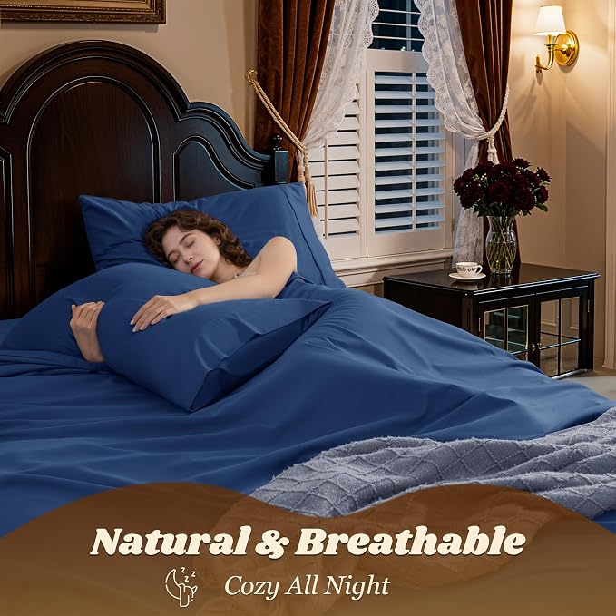 LBRO2M 100% Cotton Sheets Set Deep Pocket 19", 1000 Thread Count Full Size 4 - Image 5