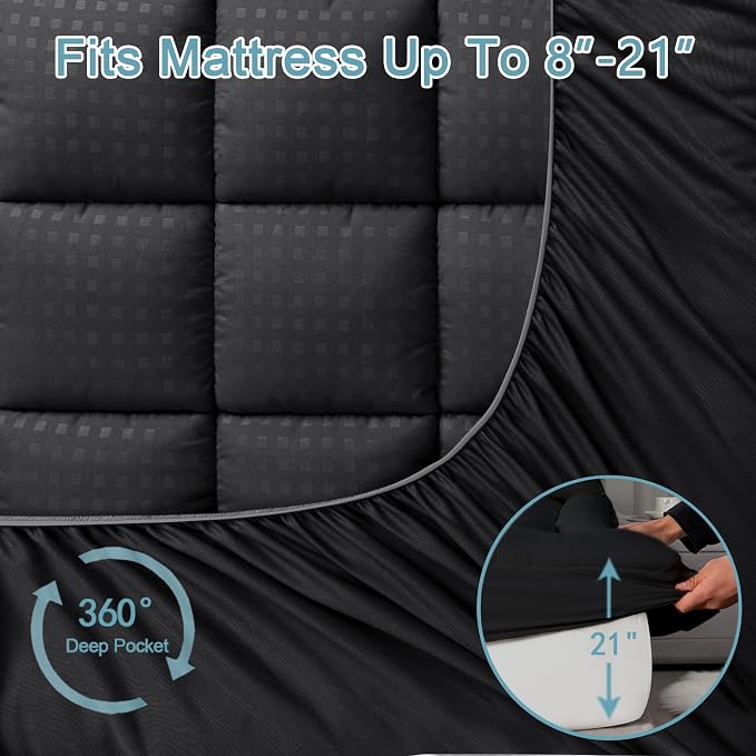 HYLEORY California King Mattress Pad Quilted Fitted Mattress Protector Cooling - Image 5