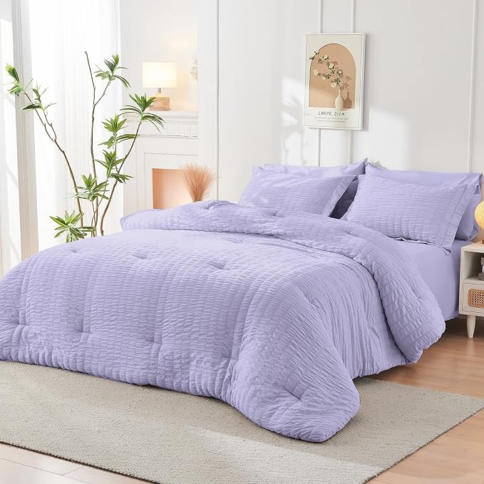 HYMOKEGE Light Purple King Size Comforter Set Seersucker 7 Pieces, All Season - Image 8