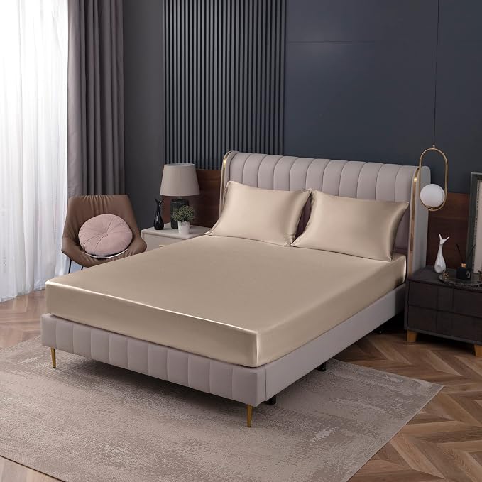 Homiest Taupe Satin Fitted Sheet - Image 9