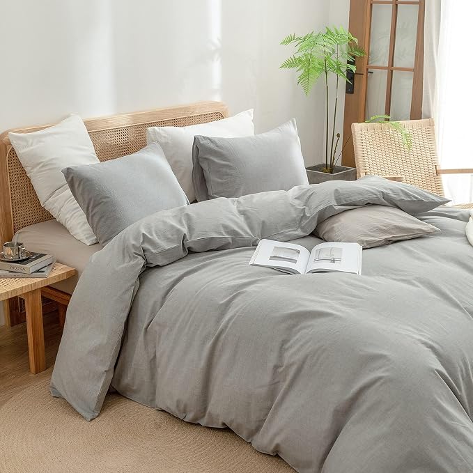BESTOUCH Duvet Cover Set 100% Washed Cotton Linen Feel Super Soft Comfortable - Image 2