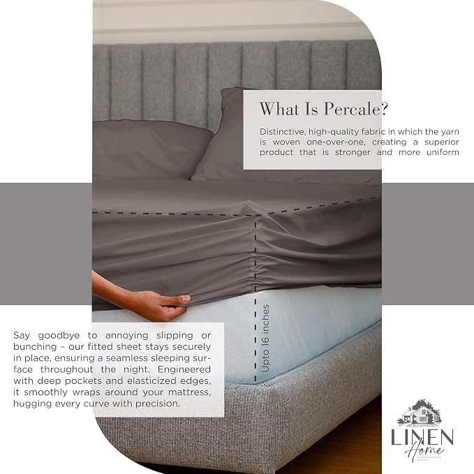 Linen Home 100% Cotton Percale Sheets California King Size, Deep Pocket - Image 4