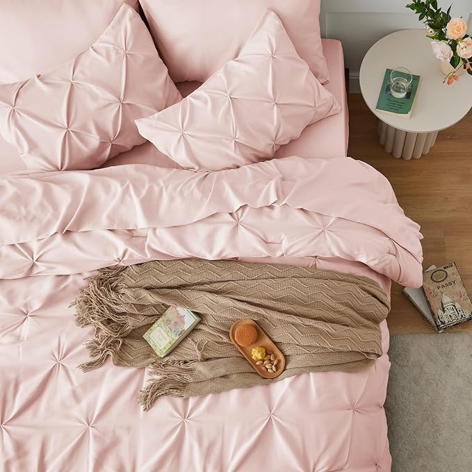 CozyLux Twin XL Comforter Set Peach Pink, 5 Pieces Twin Extra Long Pintuck Bed - Image 9