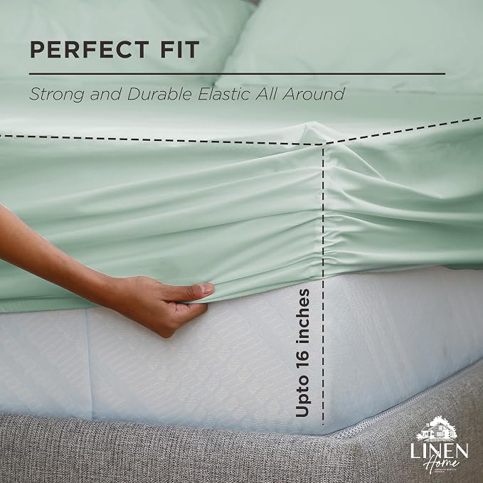 Linen Home 100% Cotton Percale Weave Fitted Sheet, Full Size, Pastel Turk - Image 3