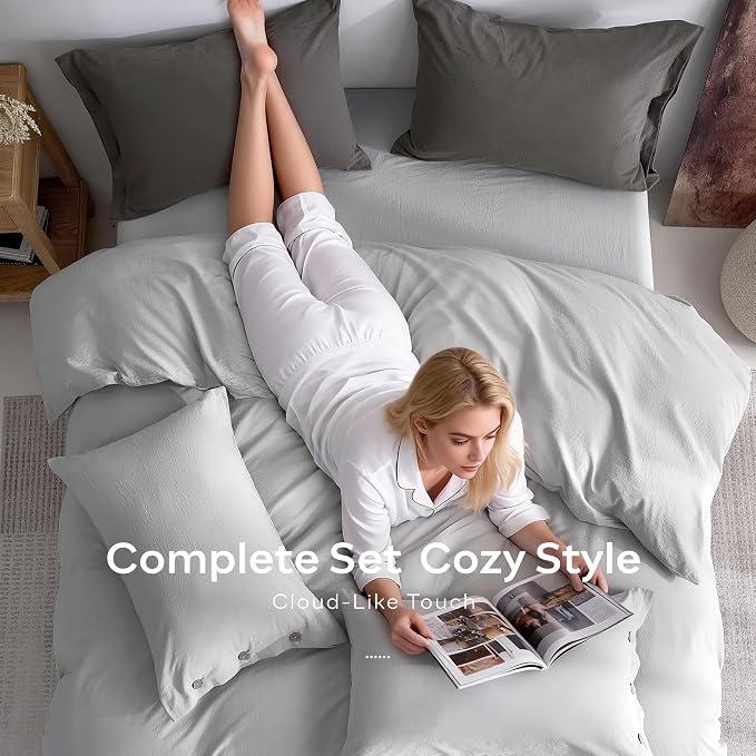 JELLYMONI 100% Washed Cotton Duvet Cover Queen – Soft, Breathable Linen-Look - Image 8
