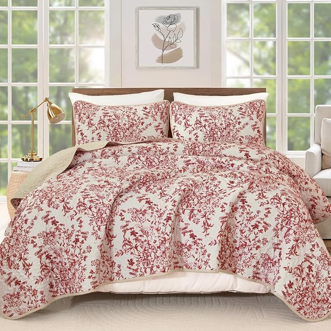 WONGS BEDDING Quilt Queen Size, Christmas Red Quilt Bedding Set - Image 9