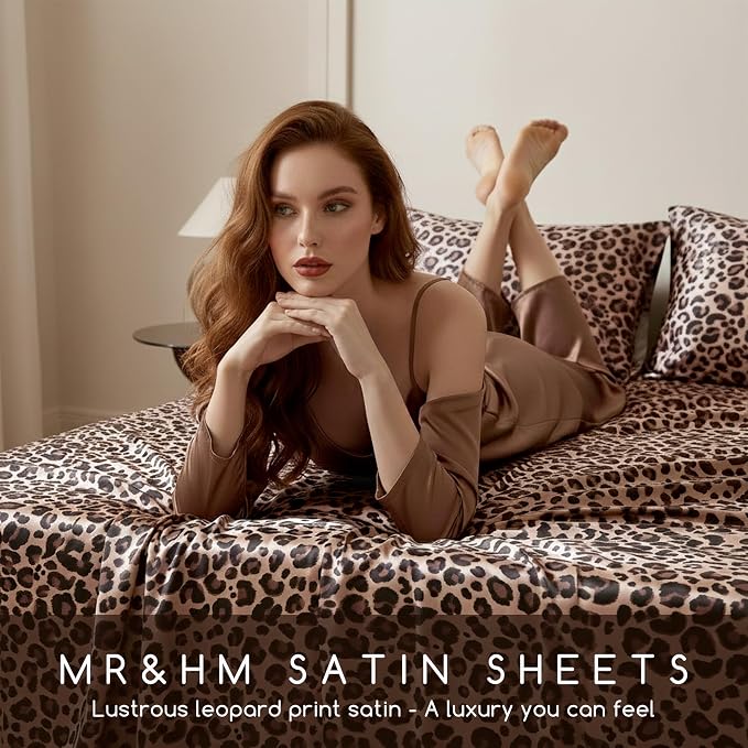 MR&HM Satin Bed Sheets with Elastic Corner Straps, King Size Sheets Set - Image 5