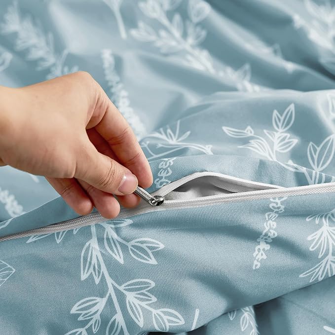 MUXHOMO Duvet Cover Full Size, Reversible Floral Mineral Blue Duvet Cover Set - Image 5