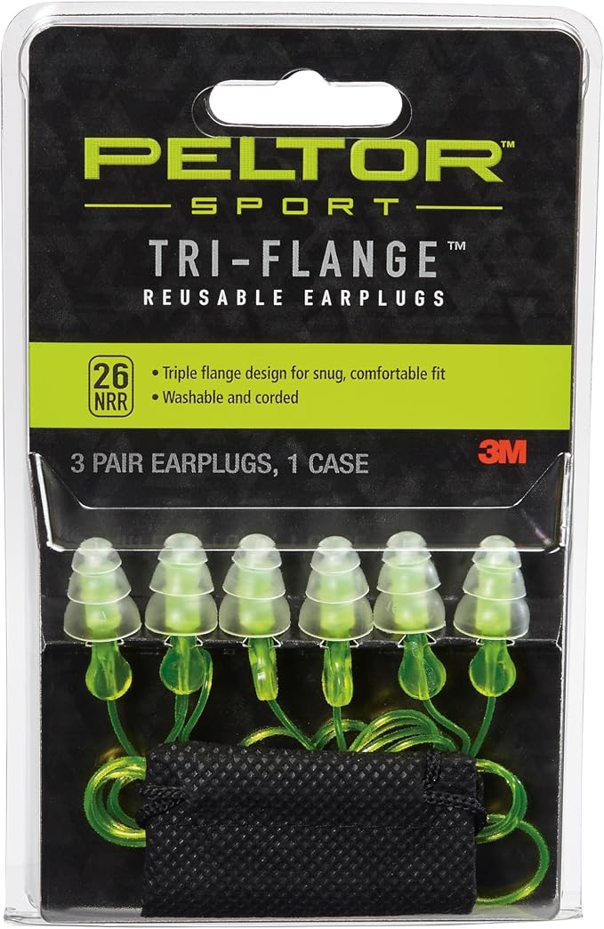 Peltor Sport Tri-Flange Corded Reusable Earplugs, 3 Pair, Noise Reduction by PeltorSport