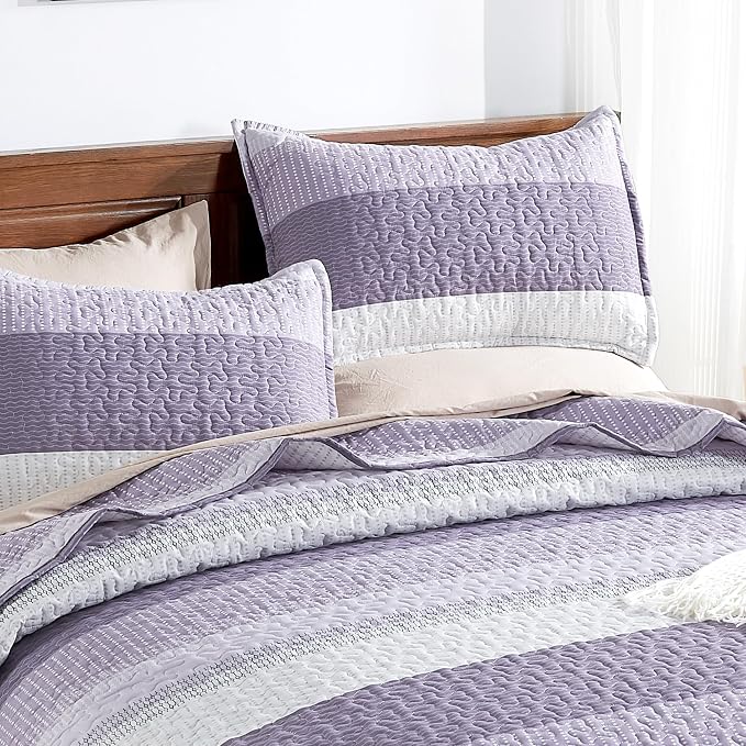 Andency Queen Quilt Bedding Set Grayish Purple, 3 Pieces Patchwork Summer - Image 3