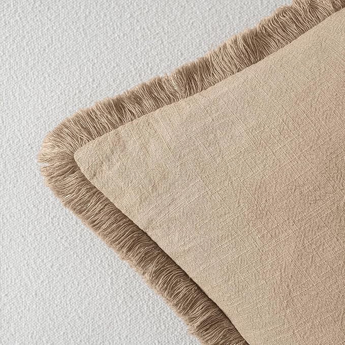MIULEE Decorative Throw Pillow Covers Neutral Linen Fringe Throw Pillows Euro - Image 3