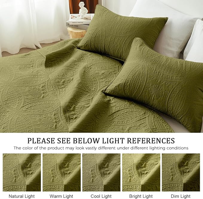 akkialla Full/Queen Quilt Set, Olive Green Lightweight Bedspread - Image 5