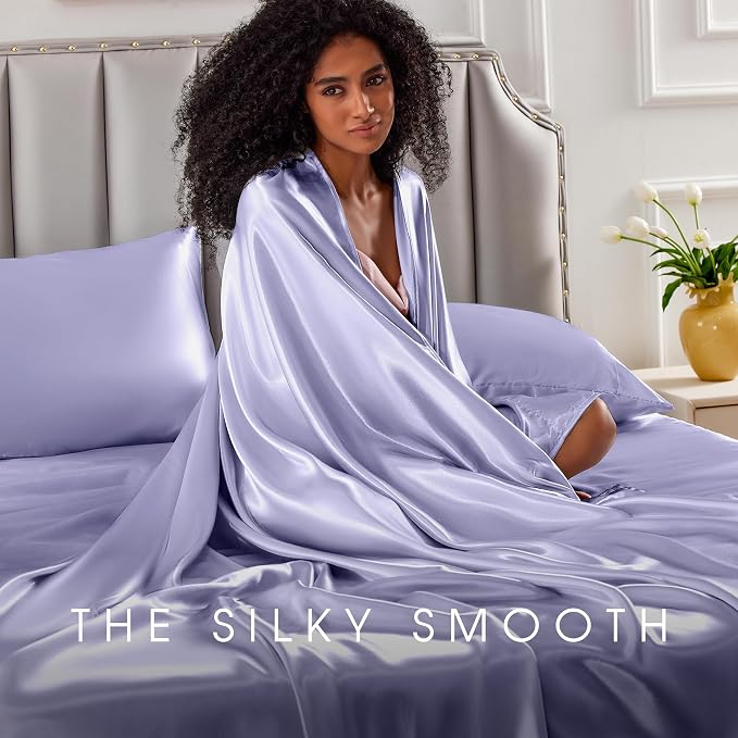 FreshCulture Satin Sheets Queen Size Bed Set- 4 Piece Luxury Soft Silky Queen - Image 6