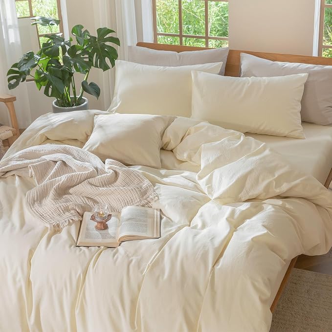 MooMee Bedding Duvet Cover Set 100% Washed Cotton Linen Like Textured - Image 7