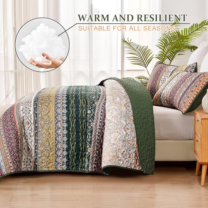 WONGS BEDDING Boho King Quilt Set, Fall Lightweight Bed Decor Bedspread - Image 3