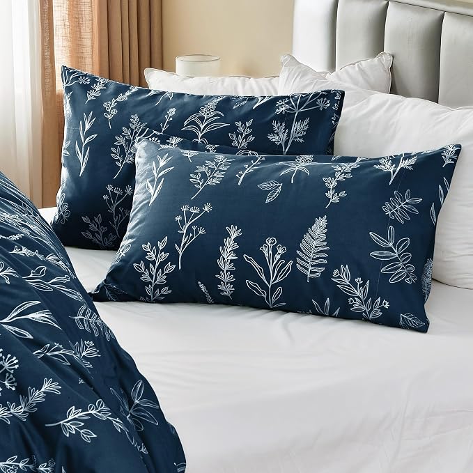 MUXHOMO Duvet Cover Full Size, Reversible Floral Navy Duvet Cover Set - Image 7