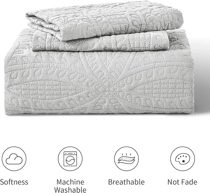 Love's cabin Oversized King Size Quilt Bedding Set Light Grey Bedspreads - Image 8
