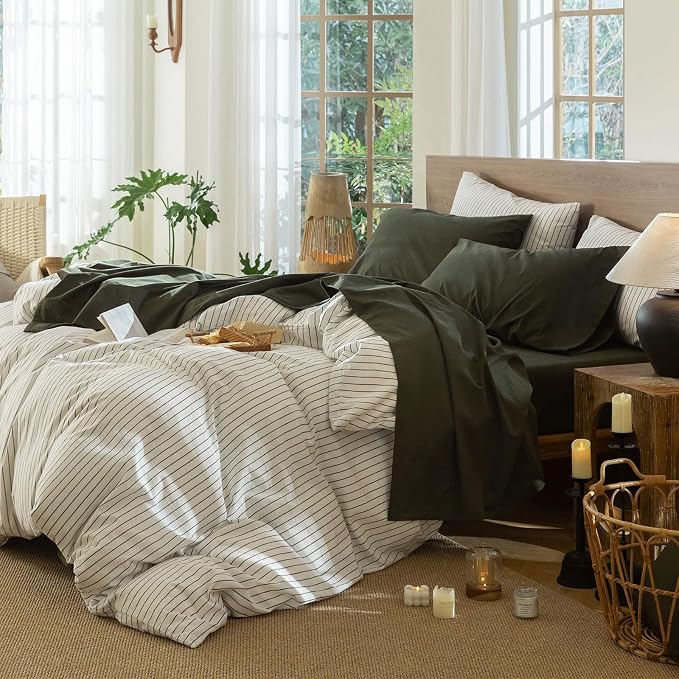 MooMee Fitted Bottom Sheet Only 100% Washed Cotton Linen Like Textured - Image 7