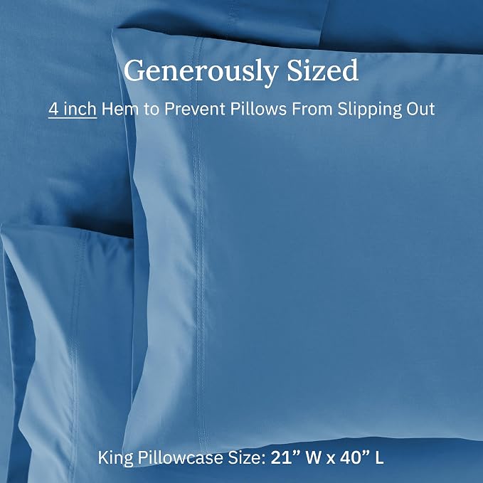 King Size Pillows Cases Set of 2-600 Thread Count Sateen, Natural 100% Cotton - Image 5