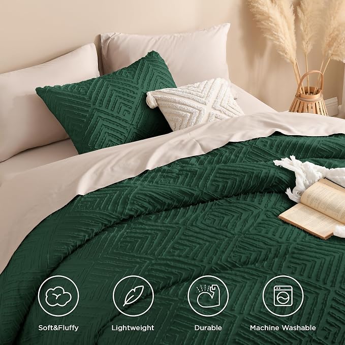Andency Dark Emerald Green Boho Queen Comforter Set, Lightweight Fluffy Bedding - Image 4