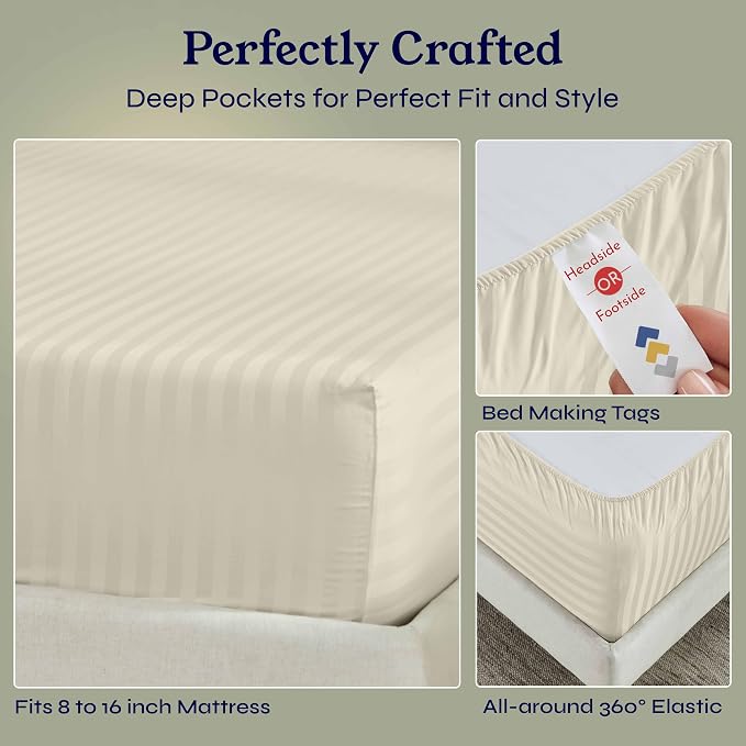 California Design Den Cotton Sateen Damask Stripe Fitted King Sheet Only - Image 6