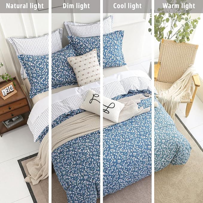 LEMIROE Blue Floral Cotton Comforter King Size - Image 6