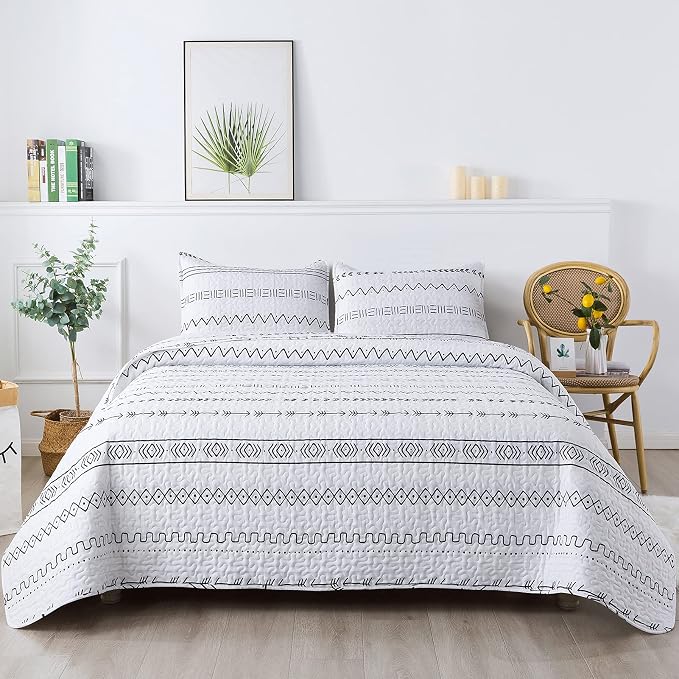 Andency White Quilts Queen Size, 3 Pieces Queen Quilt Bedding Set Boho - Image 8