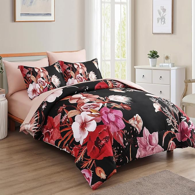 Luxudecor Floral Comforter Set Full Size 7 Piece, Elegant Comforter Bedding Set - Image 2