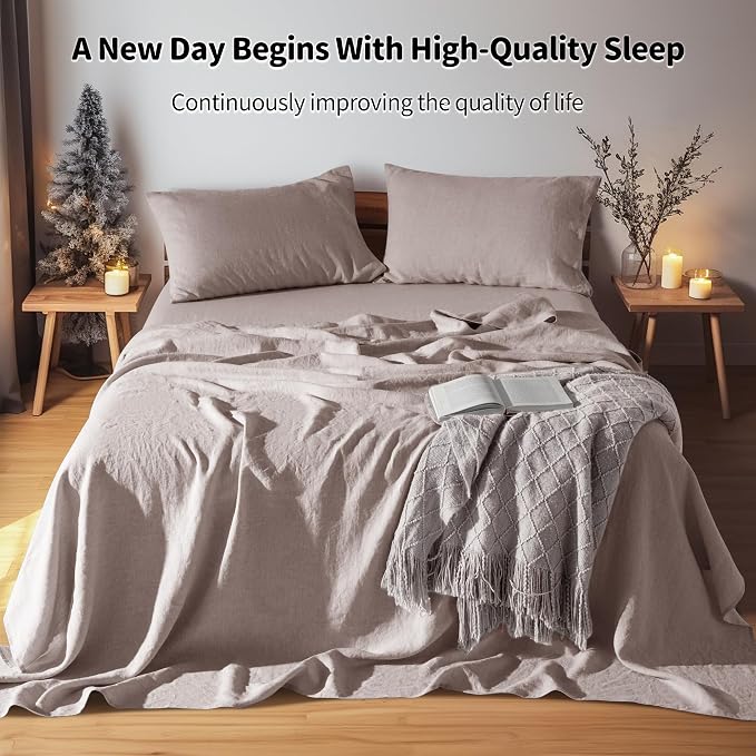LBRO2M 100% Pure Linen Sheet Set Deep Pocket Up to 16" Bed Sheets Sets - Image 8