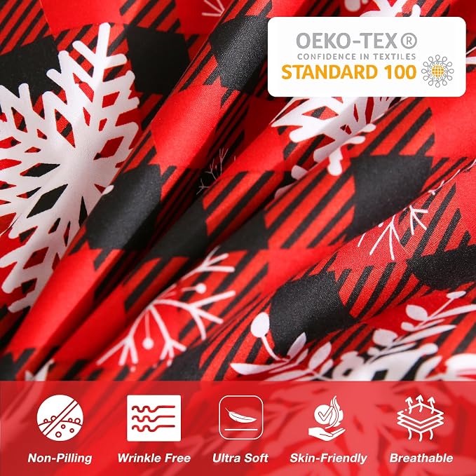 JSD Red Buffalo Plaid Snowflakes Duvet Cover Set King Size, 3 Piece Christmas - Image 6