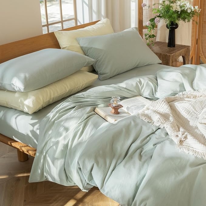 MooMee Bedding Duvet Cover Set 100% Washed Cotton Linen Like Textured - Image 7