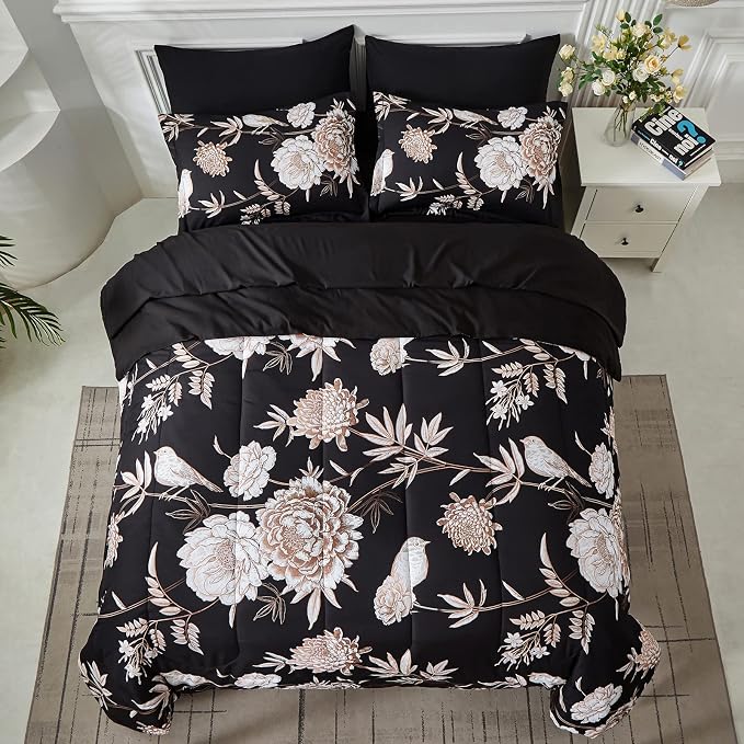 Yogeneg 7 Piece Bed in a Bag Kingsize Comforter Set Botanical Floral Bedding Set - Image 3