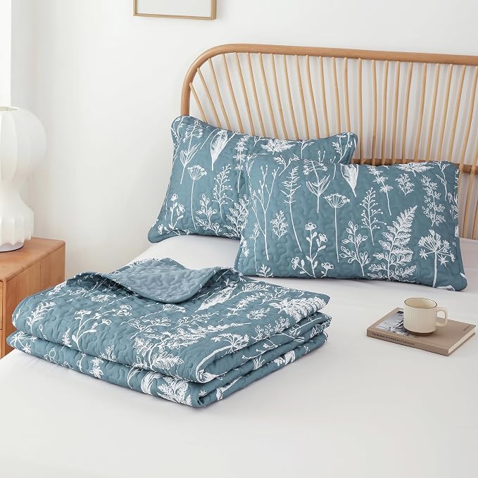 JANZAA Twin Quilt Mineral Blue Quilt Bed Spread Boho Quilt - Image 9
