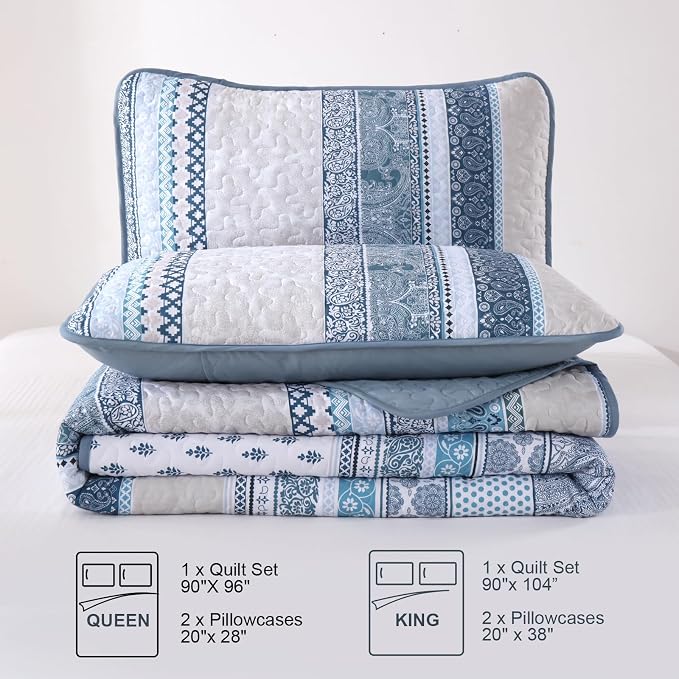 WONGS BEDDING Boho Quilt Set Queen Size, Lightweight Bedspread Coverlet Bedding - Image 7