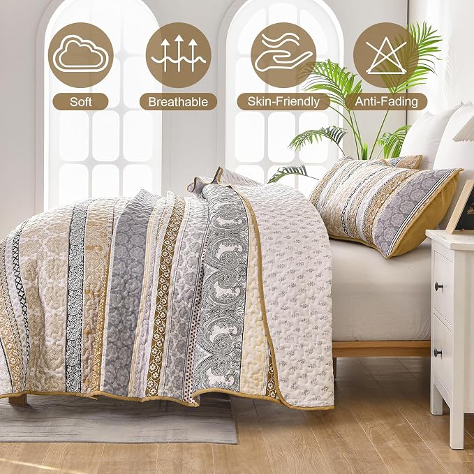 WONGS BEDDING Boho Quilt Set King Size, Lightweight Bedspread Coverlet Bedding - Image 4