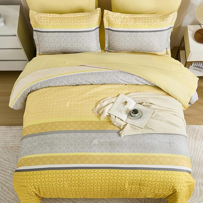 WONGS BEDDING Yellow Comforter Set King Size, 7 Pieces Striped Bed in a Bag - Image 4