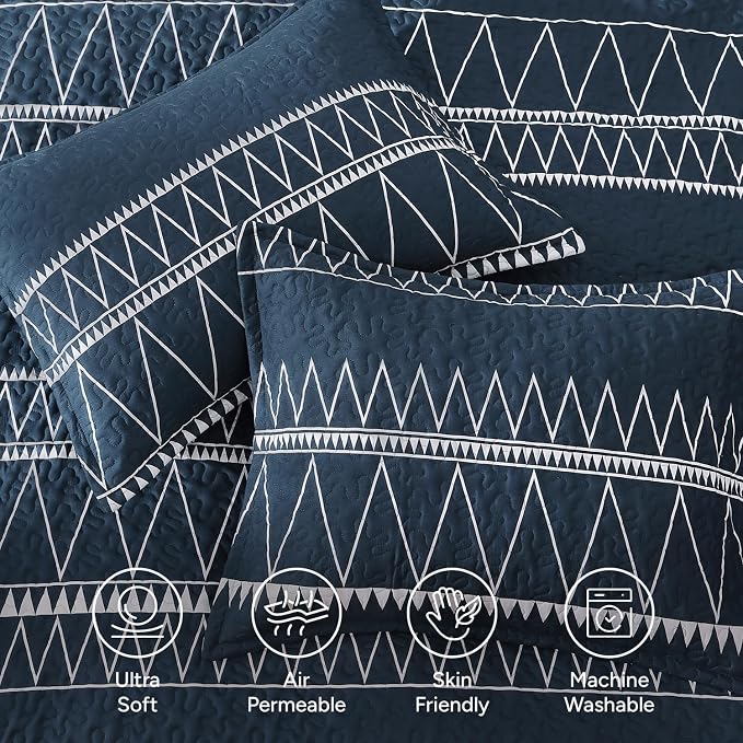 Andency Navy Twin Quilt Set, 2 Pieces Boho Lightweight Soft Striped Bedspread - Image 5