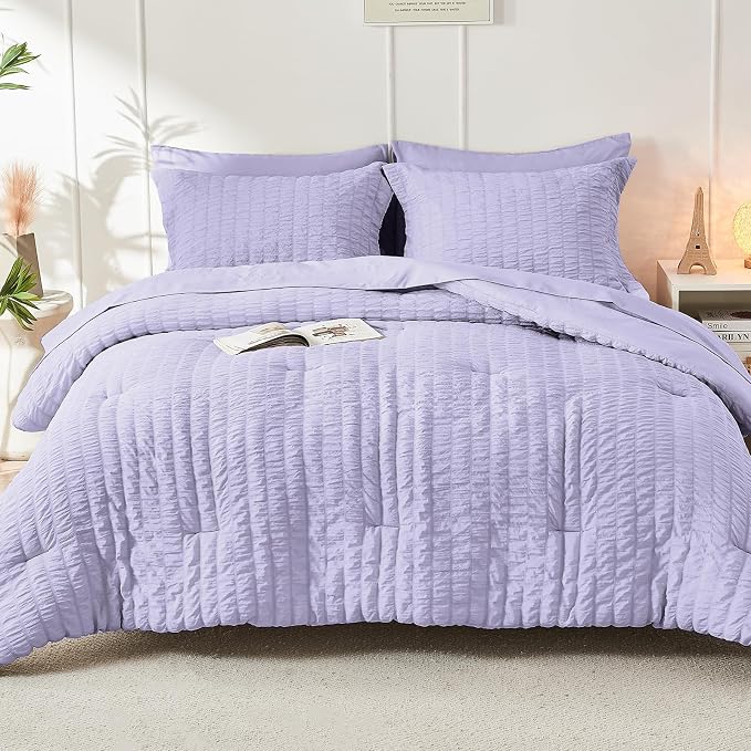 HYMOKEGE Light Purple Twin XL Comforter Set Seersucker 5 Pieces, All Season - Image 9