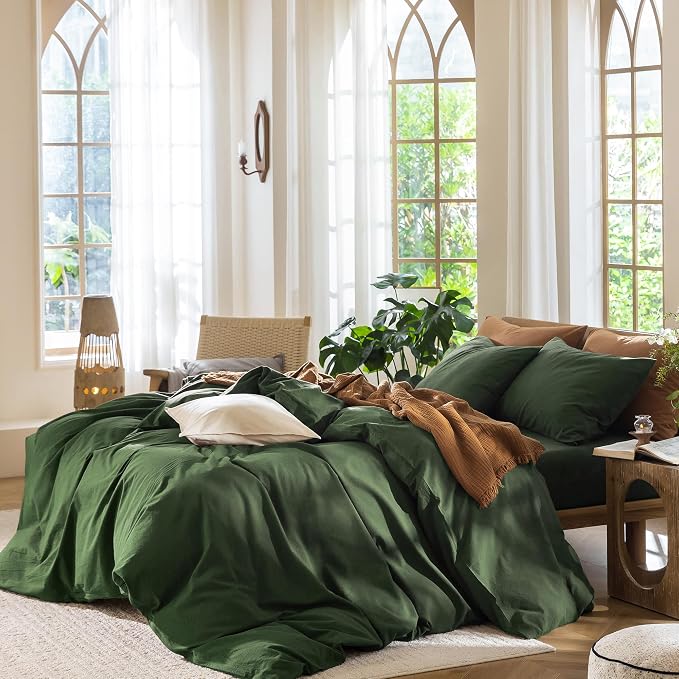 MooMee Bedding Duvet Cover Set 100% Washed Cotton Linen Like Textured - Image 3