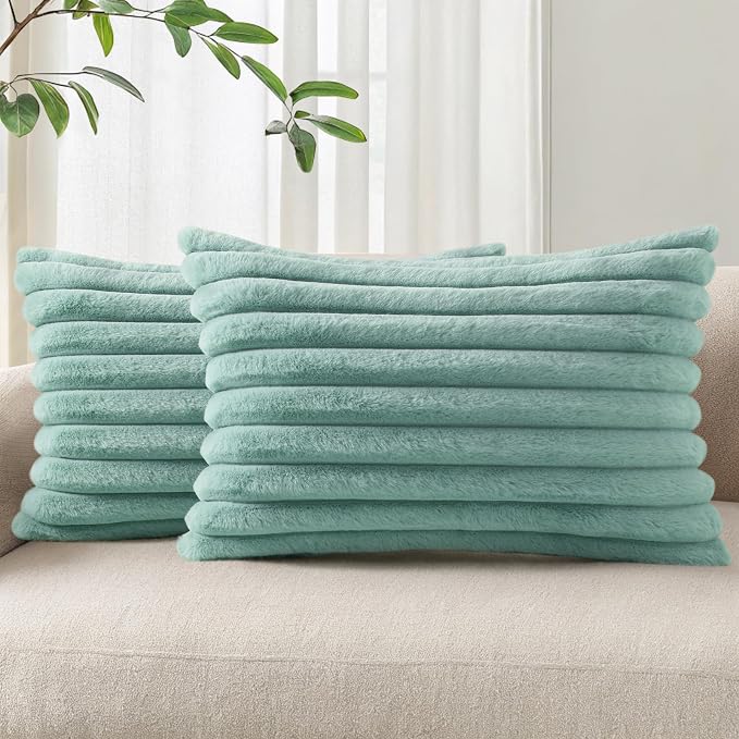 Pallene Faux Fur Plush Lumbar Throw Pillow Covers 12x20 Set of 2, Luxury Soft by PALLENE