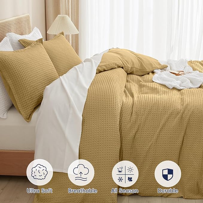 PHF Waffle Weave Duvet Cover Set Queen Size, No Snagging Ultra Soft Luxury - Image 4