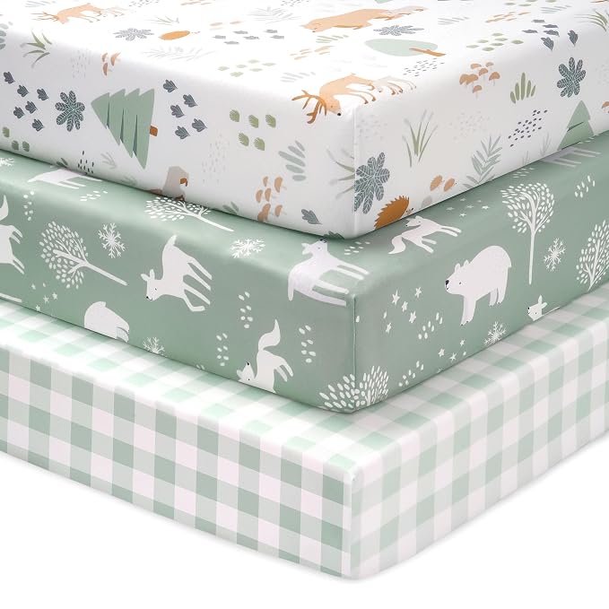 Baby Mini Crib Sheets Boy, Portable 38”x26” Pack and Play Sheets Fitted by FIEMOL